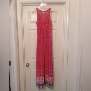 Banana Republic pink and orange pattern maxi dress